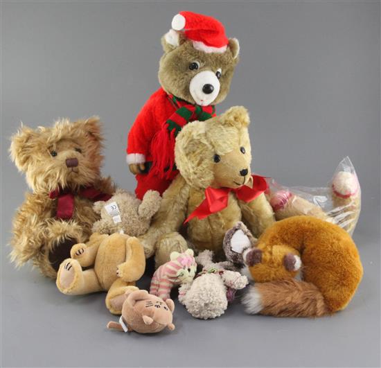 Eleven collectors bears, tallest 16in.